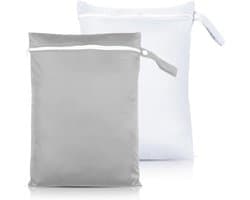 Waterdichte Waszak 40x30cm met Handvat, Herbruikbare Ritszak voor Zwemkleding, Strandhanddoeken en Luiers (Grijs & Wit)