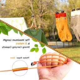 Verstelbare Waslijn van 8 Meter voor Buiten en Binnen, Draagbare Drooglijn voor Kamperen en Reizen, Ideaal voor Kleding en Handdoeken — thumbnail 5