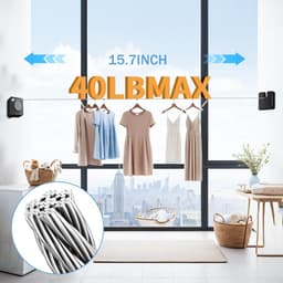 Waslijn Binnen - Droogrek Uitschuifbaar - Kleding Drogen - Niet Doorhangend Ontwerp - 40 Meter Lengte - Zwart — thumbnail 3