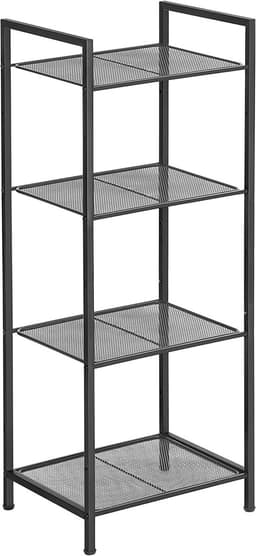 SONGMICS Badezimmerregal aus Metall, Küchenregal, 4 Ebenen, Badregal, Standregal, Pflanzenregal, erweiterbar, verstellbare Ablagen, Industrie-Design, für Badezimmer, Küche, schwarz BSC034B01 — thumbnail 1