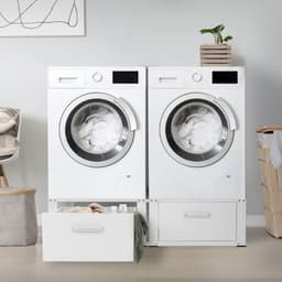 Wasmachine verhoger, Wasmachine Onderstel Dubbele 64x53,5x31,5 cm met 2 lades in wit ML design — thumbnail 2