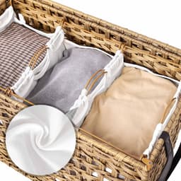 Wasmand Didi op wielen - Met handgrepen - Wasbox - Rechthoek - Wassorteerder - Rotan wicker - 3 vakken — thumbnail 3