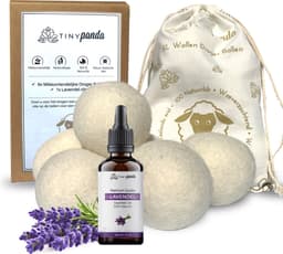 Tiny Panda - Wasbollen - Droger Ballen XL 6 stuks inclusief lavendelolie – Zero waste Dryer Balls - Duurzaam – Wasverzachter – Herbruikbare Drogerballen – Droogt de was sneller — thumbnail 1