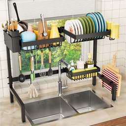 2-laags uitschuifbaar metalen groot afdruiprek voor boven de gootsteen, keuken afdruiprek, ruimtebesparend, 24,8-35,4 inch. — thumbnail 1