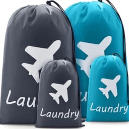 Goodivery ® Set van 4 Reistasjes voor Vuile Was met Nylon Trekkoord in Blauw en Grijs — thumbnail 1