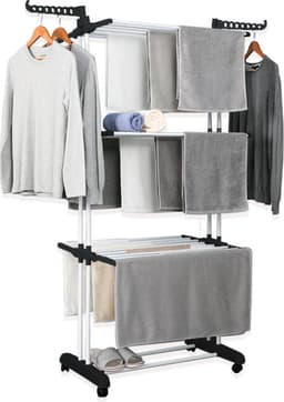 Alora Droogtoren - Kleding Droogrek - Inklapbaar - Inclusief Wielen - Droogtoren met Wieltjes - 20m Drooglengte - Grijs — thumbnail 1