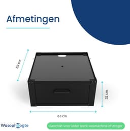 Wasophoogte® Wasmachine verhoger met lade - Wasmachine opbouwmeubel XL - Wasmachine sokkel - 31cm hoog - Zwart - Universeel - 63*63 (LxB) - Inclusief wandbeugels — thumbnail 3