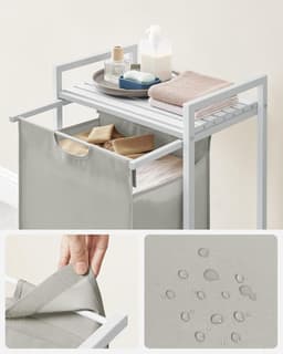 Wassorteerder - 65L - Metaal - Wit - Wasmanden - Wassorteerder met Plank - 50 x 33 x 72 cm — thumbnail 5