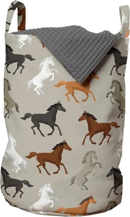 New Bed, Wasmand met Paard Motief voor Paardenliefhebbers, Opbergmand kinderkamer met Handvatten en Koordsluiting, Speelgoedmand kinderen - Speelgoedkist - Wasbox - 33 x 48 cm — thumbnail 1