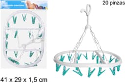 CM Wasgoed droogcarrousel/droogmolen - 2x - 20 clips/knijpers - wit/groen - kunststof - 29 x 42 cm — thumbnail 2