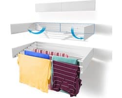 Wandmontage Intrekbaar Droogrek - Opvouwbaar en Ruimtebesparend voor Binnen en Buiten (70 cm Wit)