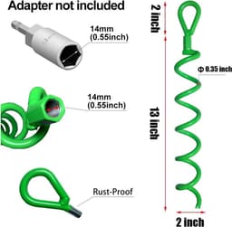 4-pack Krachtige 15 inch spiraal schuur anker kit voor zware grond - lichtgroene tent stakes met schroef anker — thumbnail 5