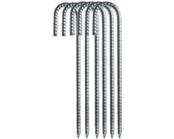 Grondankers - 6 Stuks - 30x7cm - J-vormig - Roestwerend grondanker - Gegalvaniseerd staal - Ø10mm - Zilver - Voor het bevestigen van kleinere objecten zoals luifels en kampeertenten