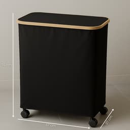 AKSA Home® Wasmand met Wieltjes - Wassorteerder met 3 vakken - Wasmand Opvouwbaar met Deksel - 160L - Zwart — thumbnail 5