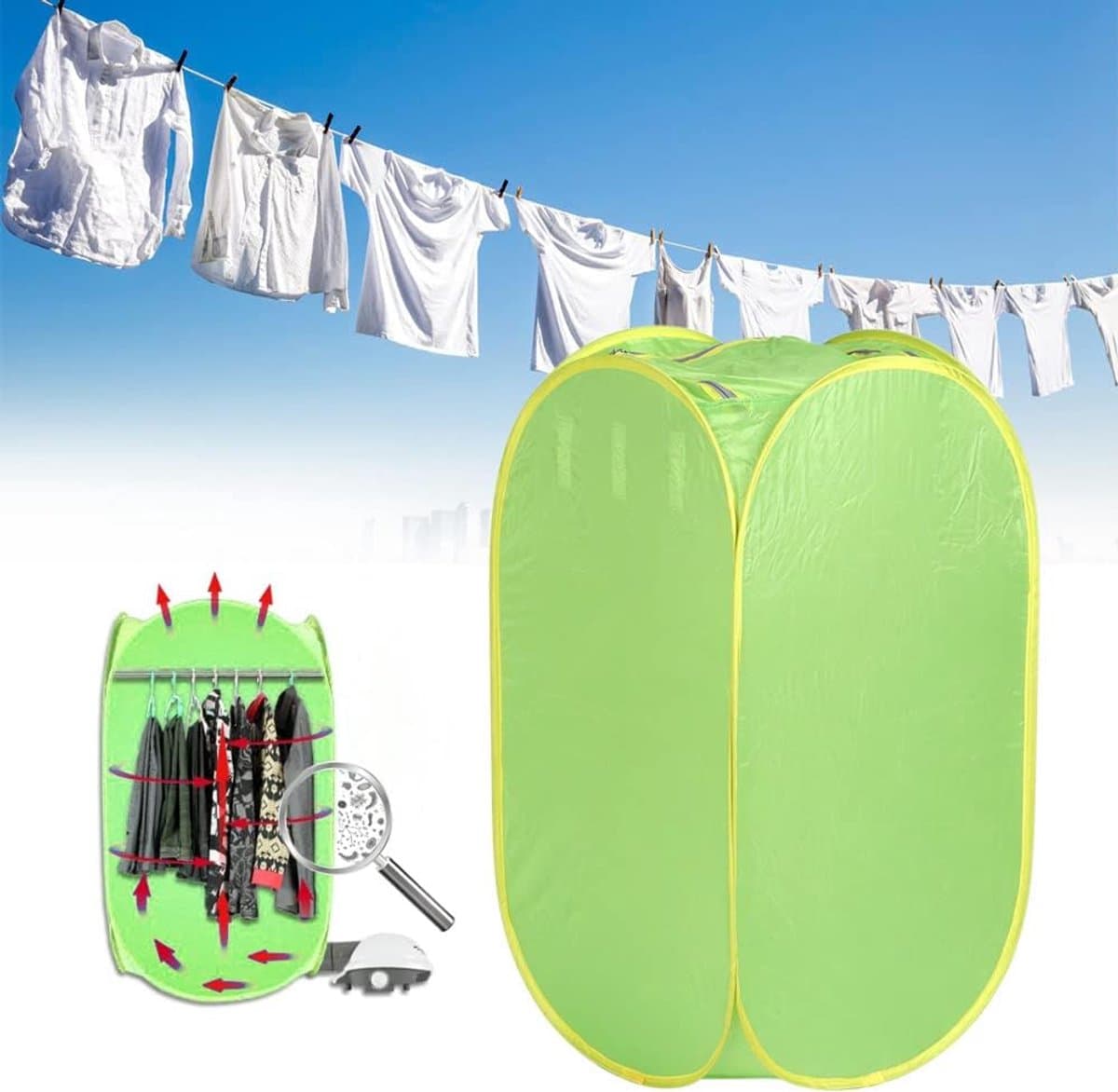 Draagbare Droger - 800W Elektrische Kleding Droogrek - Voor Appartementen - Groen — afbeelding 1