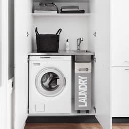 Mrs. Jones Extra Smal Inklapbare Wasmand met Wielen - Opvouwbare Dunne Wasmand met Handvat - Praktische Opbergbox voor Slaapkamers en Wasruimte - 45L - Wit + Lichtgrijs o2 . — thumbnail 5