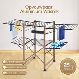 Meisterhome® Zwart - Groot Droogrek - Droogtoren - op wieltjes - inklapbaar – 30 meter droog lengte – Extra stevig en licht - Wasrek – Tot 25 kg wasgoed — thumbnail 2