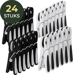 Gandria Wasknijpers 24 Stuks - Kunststof Wasknijpers - Set van 24 Plastic Knijpers - Wasrek Knijpers 10 Kg - Zwart/Wit en Wit/Zwart — thumbnail 1