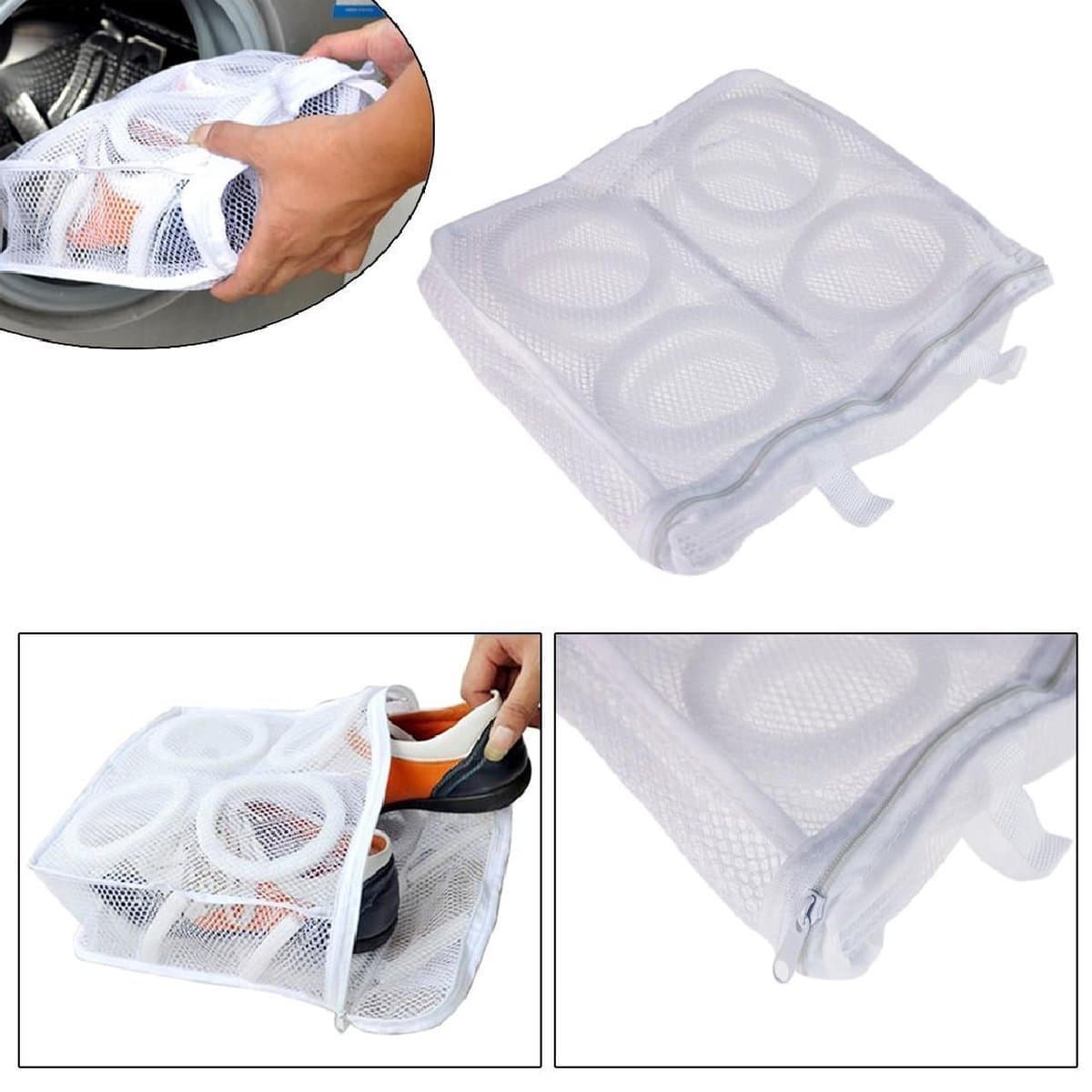 IBBO® - 2x Waszak - Wasnet voor Schoenen - 2 stuks ( een Klein en een groet) - Schoen Wassen - Speciale Zorg Waszak Huishouden - Netje Anti-Vervorming - Multifunctionele waszakje - Wit — afbeelding 1