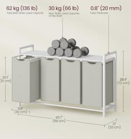 MIRA Home - Wasmand - Kast met wasmanden - Hout/Metaal - Wit - 33x166x72 — thumbnail 2