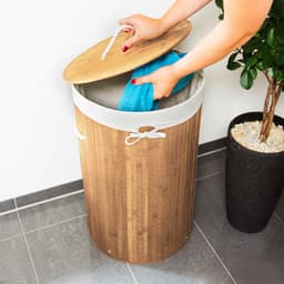3x wasmand bamboe - wasbox met deksel - 70 liter - rond - 65 x 41 cm - natuur — thumbnail 3
