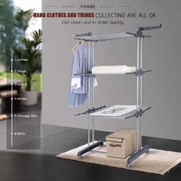 Wasrek op 3 Etages met Parkeerrem Wielen - Roestvrijstalen Buizen - Maximale Belasting 38 KG - Grote Capaciteit - Maat 172 x 72 x 50cm — thumbnail 2