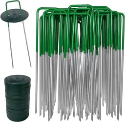 Onkruidbestrijding membraanharingen - 40 tuinharingen + 40 bufferringen - Metalen kunstgrasharingen - 150 mm membraan tuinharingen - Bodembedekkende pinnen palen - Tuinlandschap nietjes — thumbnail 1