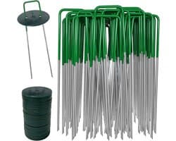 Onkruidbestrijding membraanharingen - 40 tuinharingen + 40 bufferringen - Metalen kunstgrasharingen - 150 mm membraan tuinharingen - Bodembedekkende pinnen palen - Tuinlandschap nietjes