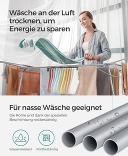 FurnStar Staand Droogrek - Wasrek Met Vleugels, Met Sokkenhouder - Droogrek Voor Wasgoed - Grijs - 56,5 x 173 x 96,5 cm — thumbnail 4
