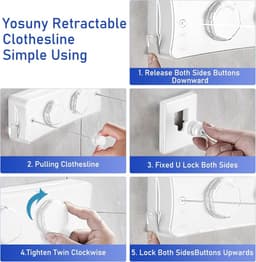 Retractable Clothesline - 5.1 m Washing Line - Wall Mounted Laundry Rack - Space Saving Dryer — thumbnail 5