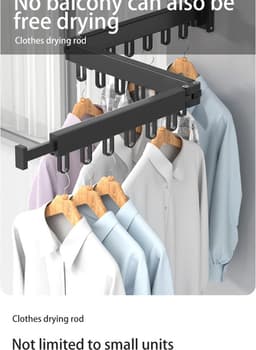 Bolmans - Wasrek - Droogrek - Wasrek Inklapbaar - Wasrek hangend - Kleding Rek - Grijs - 3 Poles - Wandmontage - Hangend — thumbnail 2