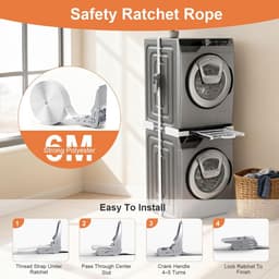 Verstelbare Overlayset voor Wasmachine en Droger - Roestvrijstaal met Schuifplank en Rateltouw — thumbnail 4