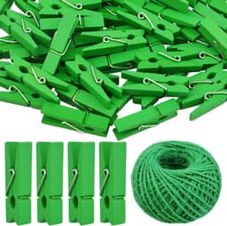 50x Mini Houten Kleerhangers met 50 Meter Jute Touw - Decoratieve Fotohangers voor Galerijwand — thumbnail 1