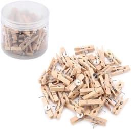 Houten Prikkers met Clips - Klemharingen Push Pins - Foto's Ophangen - Gatvrije Bevestiging - 50 stuks - Houtkleur — thumbnail 3