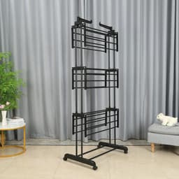 Kleding droogrek – Inklapbaar & Verstelbaar Wasrek met Wieltjes – Groot Droogoppervlak – Binnen & Buiten - Droogtoren. — thumbnail 3
