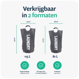 Wonair Wasmand – Waszak – Opvouwbaar – 81L - Donkergrijs — thumbnail 2