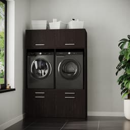 Wasophoogte® Wasmachine Kast Budapest - Wasmachine verhoger - Wasmachine ombouw - 700(D)*1330(B)*1990(H) mm - Zwart — thumbnail 2