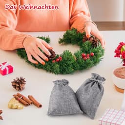 Jute Zakje met Trekkoord 20x15 cm Grijs Linnen Opbergzak voor Fruit en Kerstcreaties — thumbnail 2