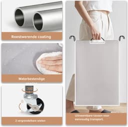 MIRA® Wasmand 4 Vakken - Wassorteerder - Waszak - Metaal Frame - Grijs - ‎100cm x 43cm x 80cm — thumbnail 3