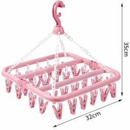 Sokkendroogrek 32 Knijpers – Droogcarrousel voor Sokken, BH’s & Ondergoed – Compact Wasrek – Windbestendig – Roze — thumbnail 1