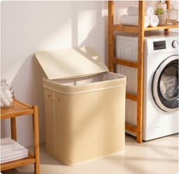 Wasmand - 130 liter - 2 vakken - opvouwbaar - bamboe — thumbnail 5