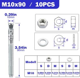 M10 Ankerbouten 90mm - 10 Stuks Zware Lasten Beton & Metselwerk — thumbnail 5