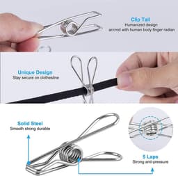 Wasknijpers Roestvrij Staal - Powerclips Kledingklemmen - Wasgoed Ophangen - Roestvrij Staal Duurzaam - 40 Stuks - Zilver — thumbnail 3