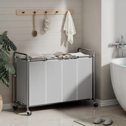 Aurixi® Wassorteerder 4 vakken - Wasmand 4 vakken - Wasmand Op Wieltjes – Grijs - 100cm x 43cm x 80cm — thumbnail 3