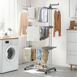 YONO Wasrek XL Staand en Inklapbaar op Wieltjes - Droogrek Toren - Metaal - 4 Hoog tot 35kg - Grijs — thumbnail 4