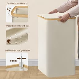 ACAZA Wasmand Met Deksel - 2 Vakken - 130 L - Bamboe - 52 x 38,5 x 70,5 cm - Beige — thumbnail 5