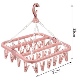 Opvouwbaar hangend kledingrek met 32 klemmen - kleerhangers - kleerhangers kunststof - Multifunctioneel windbestendig droogrek - Droogrek voor sokken en ondergoed - roze — thumbnail 3