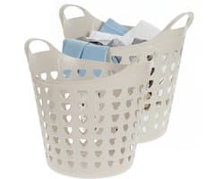 Excellent Houseware Flexibele wasmand - 2x - beige - 26 liter - kunststof - 40 x 41 cm