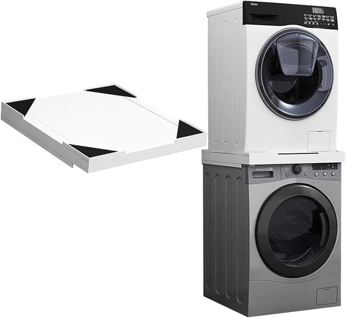 Stapelkit Wasmachine - Droger Opzet - Ruimte Besparen - Houten Constructie - 60x60.5x5cm - Wit — afbeelding 1