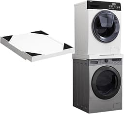 Stapelkit Wasmachine - Droger Opzet - Ruimte Besparen - Houten Constructie - 60x60.5x5cm - Wit — thumbnail 1